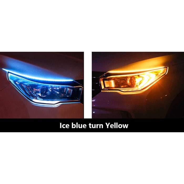 Ice blue turn yellow 45cm -Bande de lumière Led DRL Flexible et Flexible, Tube de guidage pour voiture, clignotant blanc, jaune, éta