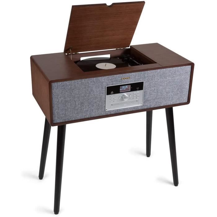 AUNA Julie Ann - chaîne stéréo, Platine Vinyle, 3 Vitesses: 33, 45 et 78 TR/Min, Lecteur CD, Radio Dab + / FM, Connexion Bluetooth,
