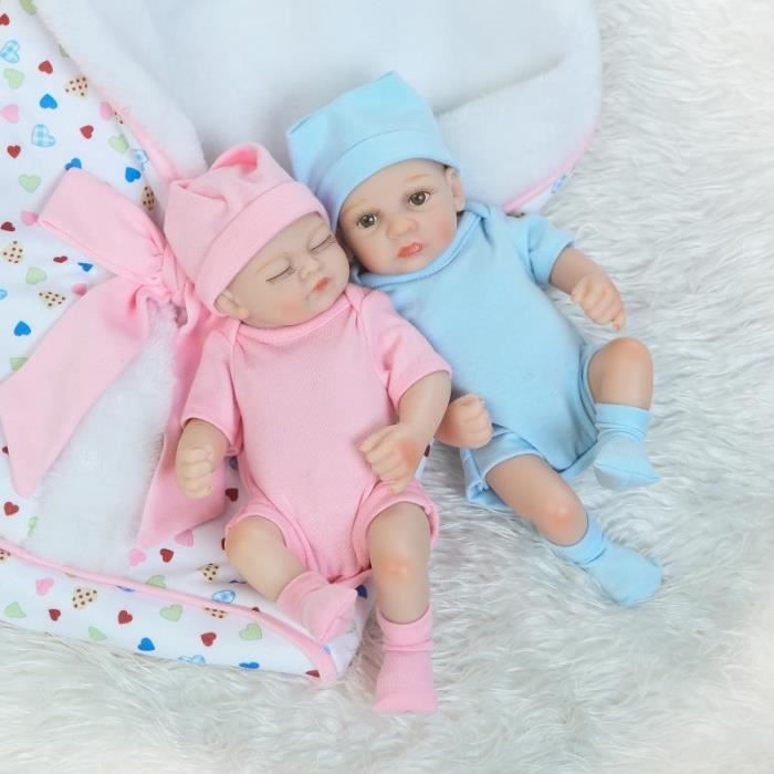 2pcs/set 26cm Reborn Baby Dolls Réel À La Recherche À La Recherche de Nouveau-Né Bébé Silicone Réaliste Poupée Cadeau pour enfant