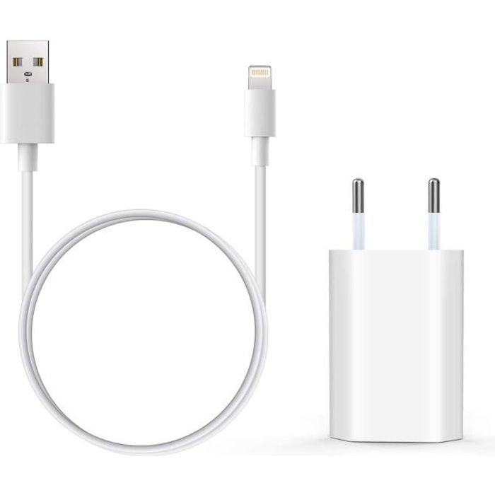 Chargeurs USB avec Cable Phone 1M, Chargeur Secteur Prise USB, Universel Chargeur Mural, pour iPhone 12/12pro/11/11pro/X/XR/8/7/6 Pl