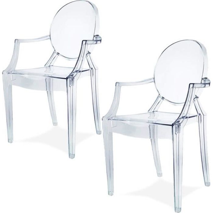 Damiware Lot de 2 Plexiglas Acrylique Ghost Chair Accoudoir Chaise Spirit Transparant. Illustration en Transparent (Blanc)