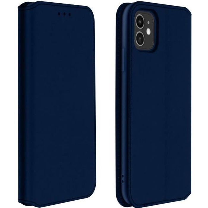 Housse iPhone 11 Étui Folio Portefeuille Fonction Support bleu nuit