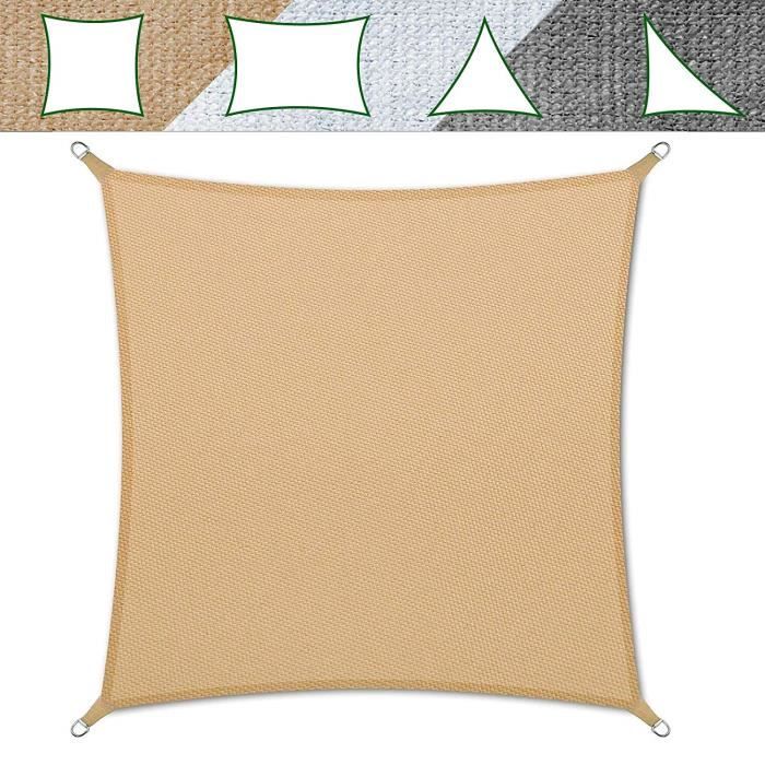 Voile Ombrage 5x5 m - Sable - Carré Anti-UV - Lavable en Machine - Densité 180g - m² - Toile Tendue