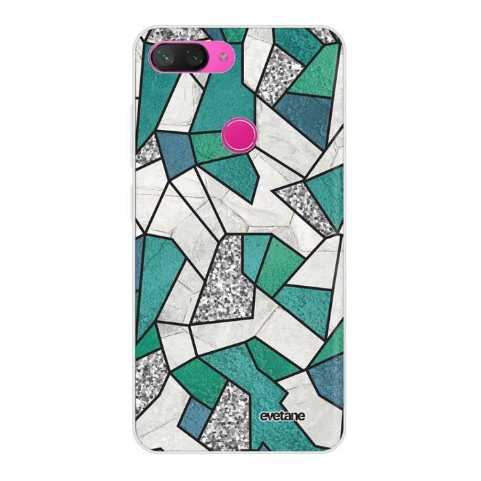 Coque Xiaomi Mi 8 Lite 360 intégrale transparente Marbre Bleu Vert et Gris Ecriture Tendance Design Evetane