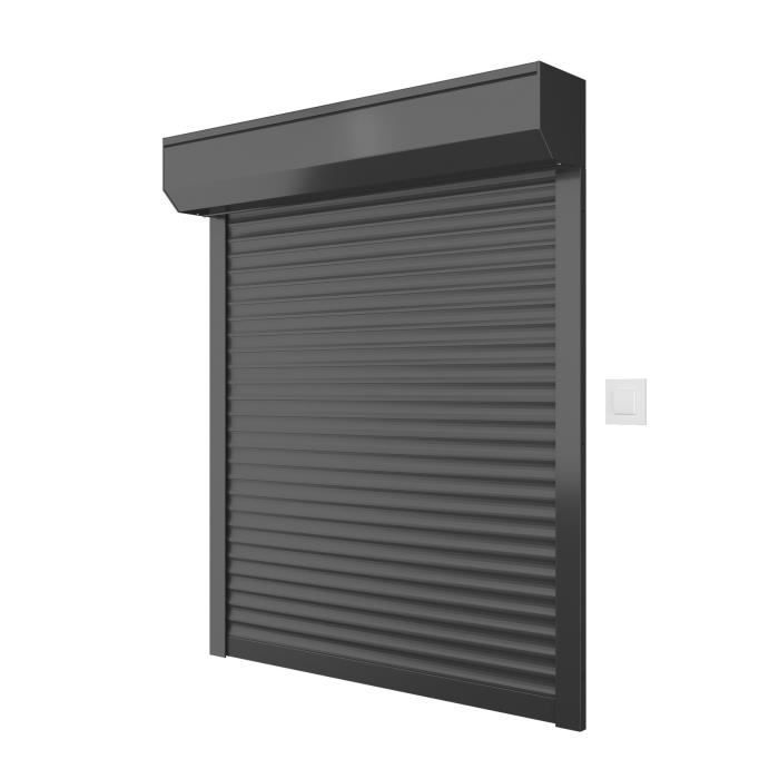Volet roulant H140 x L120 cm en Aluminium recoupable en largeur et hauteur - Manœuvre électrique filaire - Coloris gris -