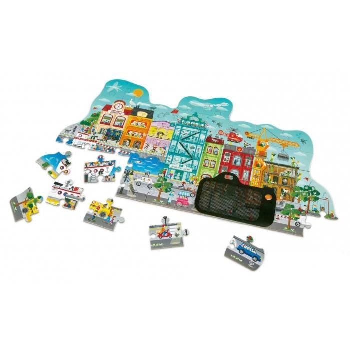 HAPE - Puzzle en bois - E1629 - Puzzle ville animée et carte à vision magique