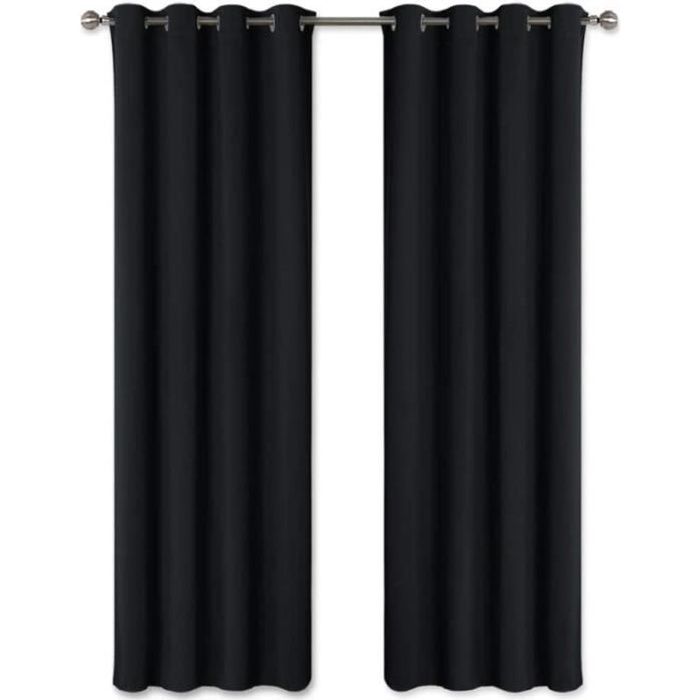 Rideaux Lot de 2 Occultation de Fenêtre Solides à Oeillets Isolant Thermique Couleur Unie 160 x 240 cm Noir