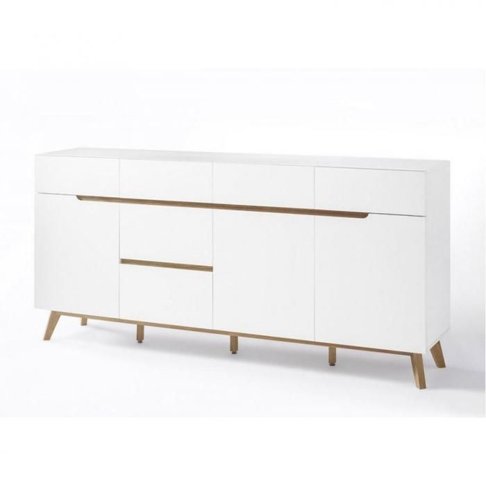 Buffet CACHAN blanc laqué mat 6 tiroirs 3 portes piétement en chêne blanc Bois Inside75