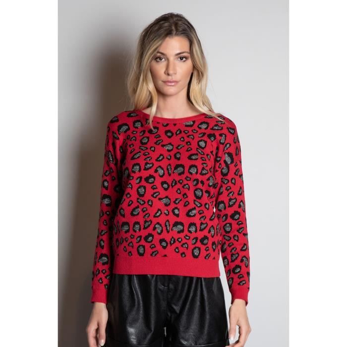 DEELUXE Pull léopard avec lurex ENNA Red Leo Lurex