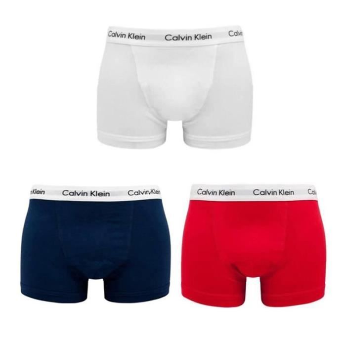 Homme CALVIN KLEIN Trunks Coton Pack de 3 Boxers Blanc Rouge Bleu marine