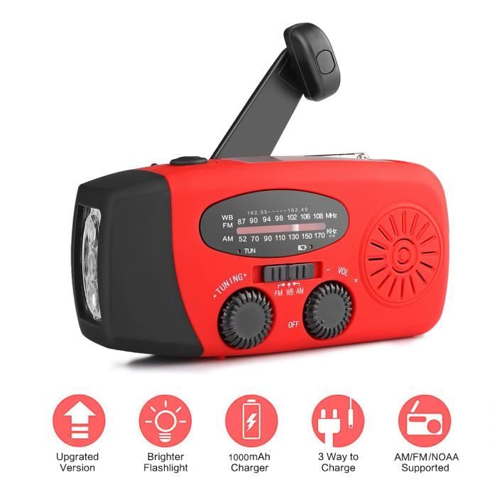 Radio Solaire À Manivelle N28Wb 3 Bandes 1000Mha - Rouge