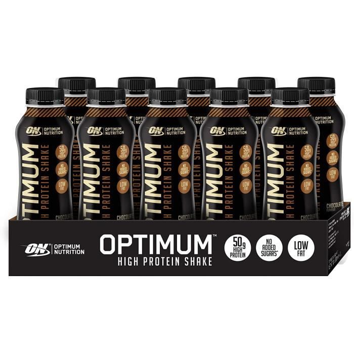 Milkshake Protéiné Prêt à Boire CHOCOLAT Carton de 10 x 330 ml avec Whey Protéine Optimum Nutrition