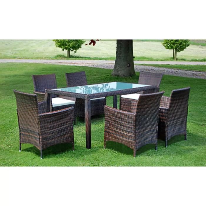 Luxueux Magnifique Moderne-Mobilier à dîner-Salon jardin 7 pcs et coussins Résine tressée Marron