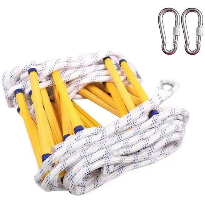 15M Échelle s'échapper,2 crochets pour Échelle de Corde Sécurité de Sauvetage,,cadre en résine jaune,Capacité De 420 Kg