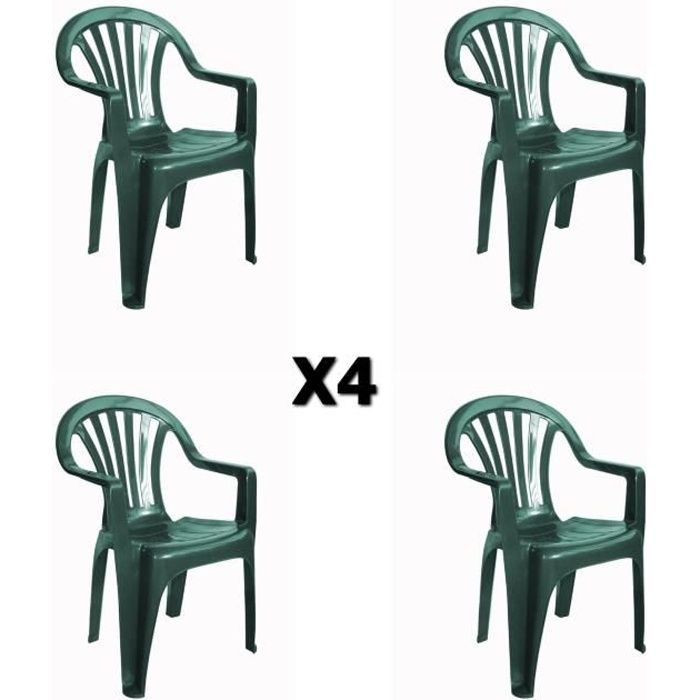 RESOL Lot de 4 Chaises de jardin Extérieur Couleur Vert Empilable Plastique Chaise de Table de Jardin Filtre UV Fauteuil