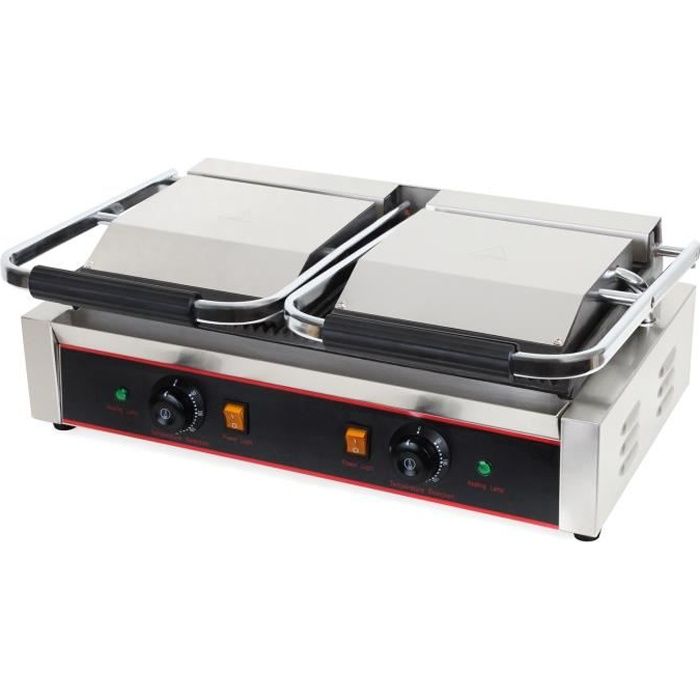 Vertes 3600 W Double Grill de Contact (300 °C Température, Rainure sur les deux Côtés, Collecteur de graisse, Pieds en caoutchouc)