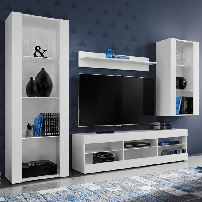 Meuble TV Tivoli Set Medio Komodee - sans LED - Blanc Mat et Blanc - Facades en Mat - 195x159x35 cm Meuble TV Tivoli Set Medio Komodee - sans LED - Blanc Mat et Blanc - Facades en Mat - 195x159x35 cm