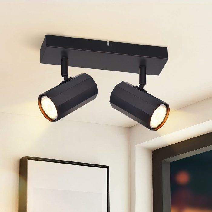 Homefire Spots 2 Plafond Noir Vintage GU10 Pivotant 350°Lampe de Cuisine Rétro Max 25 W Métal pour Salon Salle à Manger