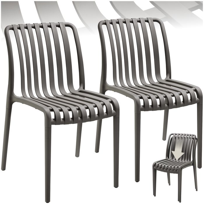 Chaises de jardin - TECTAKE - Lot de 2 chaises ALCUDIA empilables et résistantes aux intempéries 47 x 58 x 80 5 cm - Gris anthracite Chaises de jardin - TECTAKE - Lot de 2 chaises ALCUDIA empilables et résistantes aux intempéries 47 x 58 x 80 5 cm - Gris anthracite