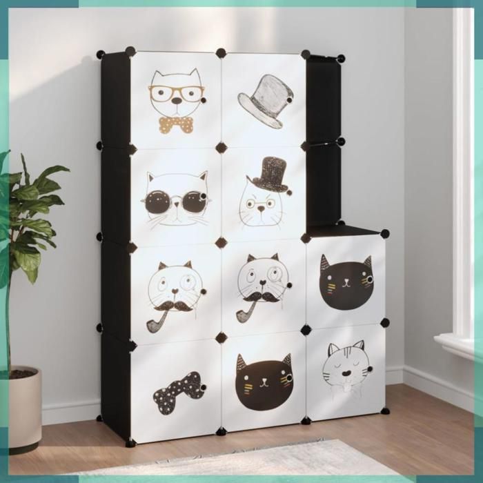 ASHATA Armoire de rangement pour enfants avec 10 cubes Noir PP -FHE340582