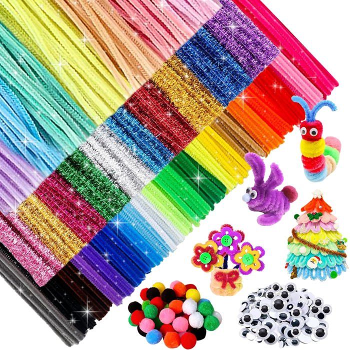 Fil Chenille Kit Bouquet 9 Couleurs Assorties Cure Pipes pour Faire des Fleurs Fils Chenille Loisir Creatif Fournitures DIY Enfants Adultes Bouquet Créatif Décoration Jouets Cadeaux, Marguerite