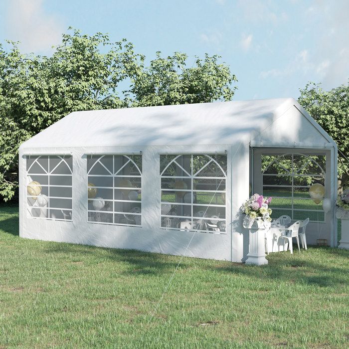 Tonnelle de jardin 3 x 6 m tente de réception avec 4 parois 3 fenêtres de chaque côté barnum pour fête mariage blanc