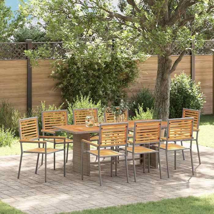 vidaXL Ensemble de salle à manger pour jardin 9 pcs Gris Ensemble moderne de mobilier de jardin repas extérieur 3365453