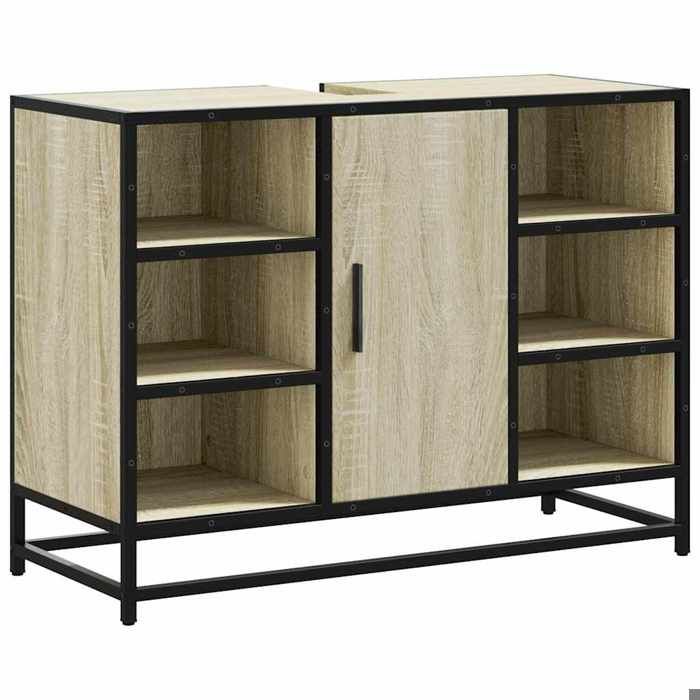 XINWO Meuble sous lavabo Contemporain Armoire lavabo de salle de bain - chêne sonoma bois dingénierie @@766