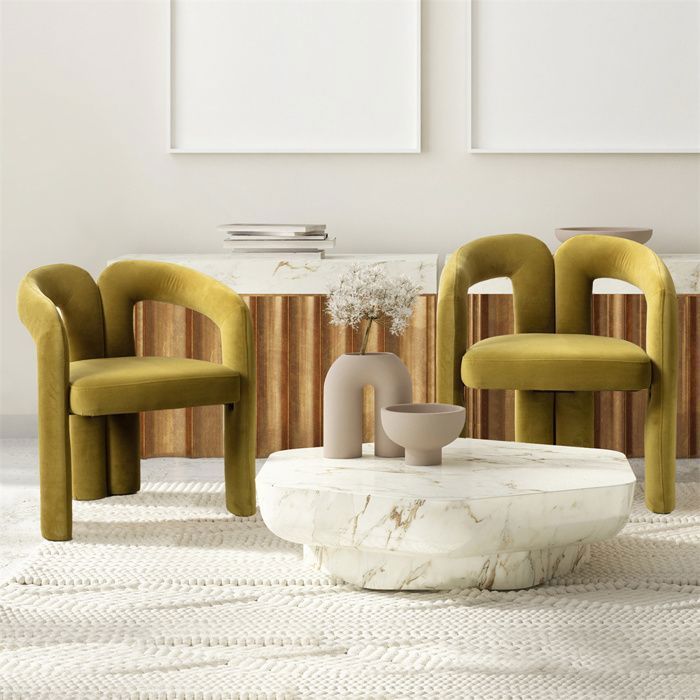 Chaise de salle à manger - Lot de 2 - Velours vert olive - Avec accoudoirs - Style contemporain
