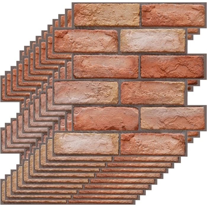 Papier peint adhésif 3D imitation brique/pierre 30 x 30 cm - lot de 10 dalles PVC marron