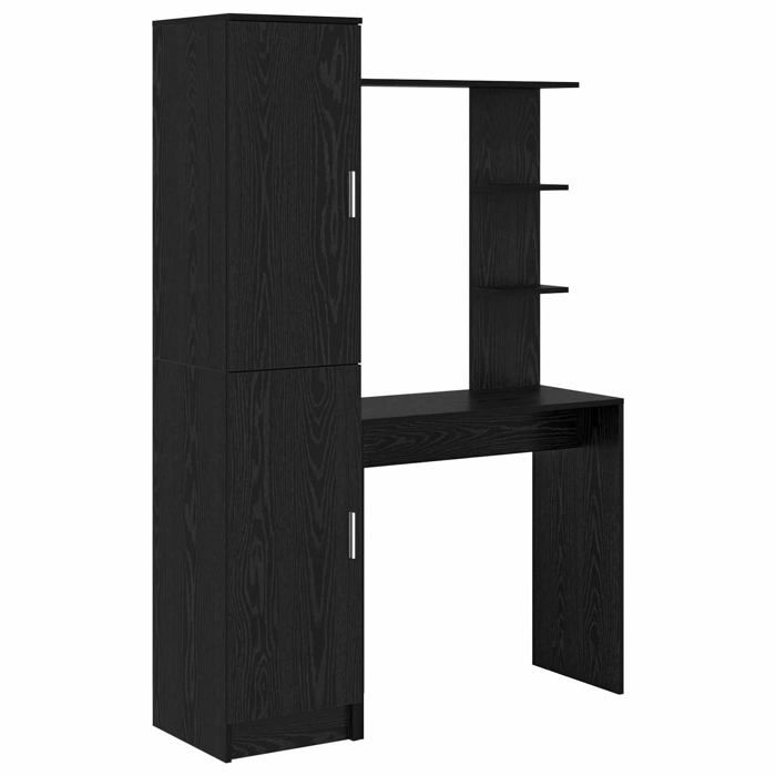 Bureau avec rangement - vidaXL - Chêne noir - Bois dingénierie - 78.5x37x154.5 cm - 43.57 kg - 6 étagères - 2 portes