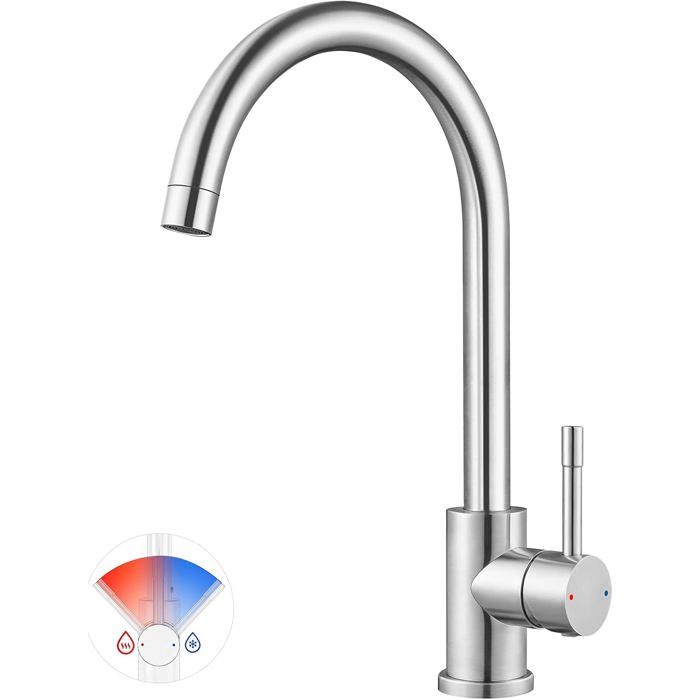 Robinet Cuisine CECIPA Acier Inoxydable Mitigeur Pivotant 360° Brossé
