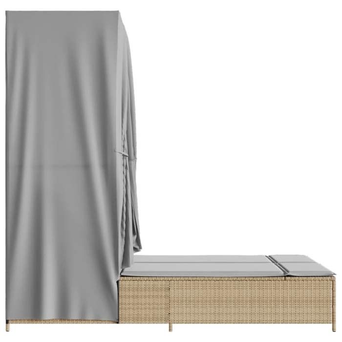 Sale 2026 Chaise longue 2 Places - BURKE - Bain de soleil - avec toit et rideaux beige résine tressée Cc461