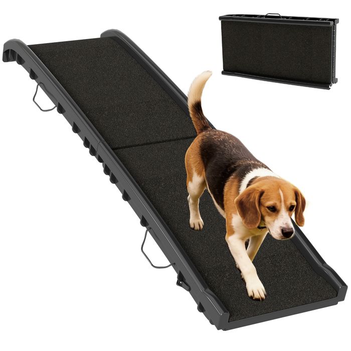 Comparer les prix de Rampe pour chiens - PawHut - pliable - pente douce surface antidérapante - pour chiens toutes races - PP - 155x385x155cm - noir