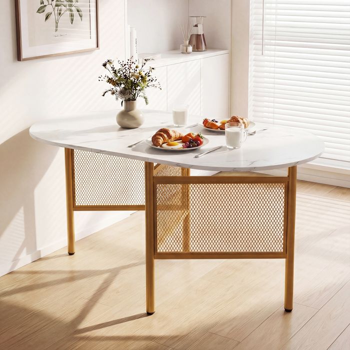 GIANTEX Table a Manger Pliante pour 6-8 Personnes Table de Cuisine Ovale Rabattable avec Cadre en Métal 150 x 80 x 76 cm Blanc