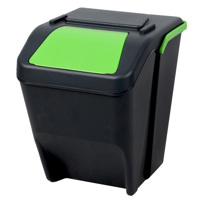 Poubelle de tri Couvercle et Poignée Verts 25L - Empilable et emboitable