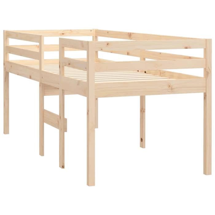 Lit Brun - BMK - Lit haut - sans matelas - Contemporain - 90x200 cm bois de pin massif - Lit chambre&556506