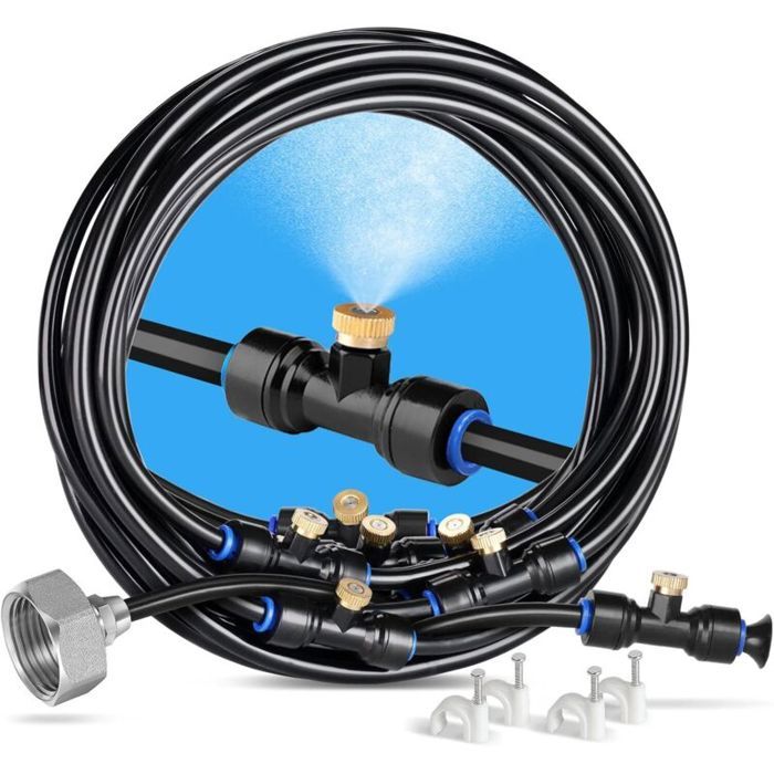 Brumisateur extérieur 8m avec 7 brumisateurs – Adaptateur laiton massif – Refroidissement jusquà 20℃ – Installation facile pour te