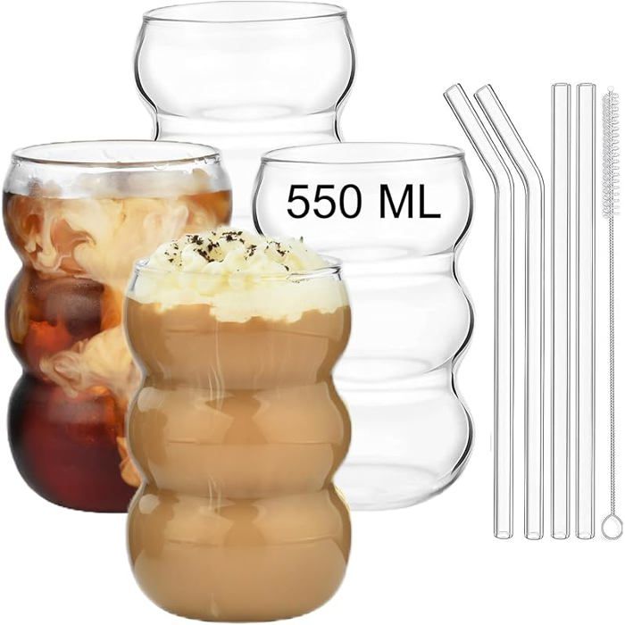 Bubble Gläs Lot de 4 verres à boire nervurés 550 ml verres à latte macchiato verres à café glacé verres à 550 VERRE A COCKTAIL
