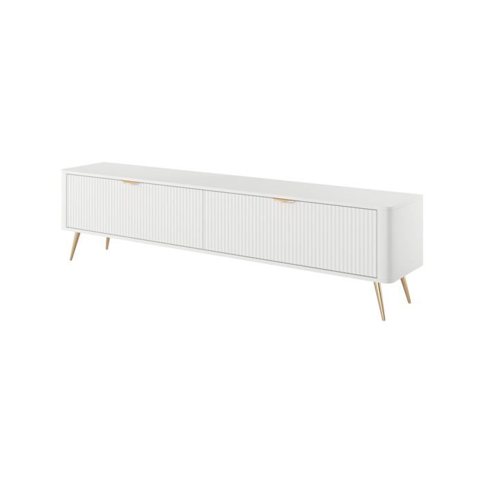 Meuble TV - 200 cm - Blanc - 2 portes - Design contemporain