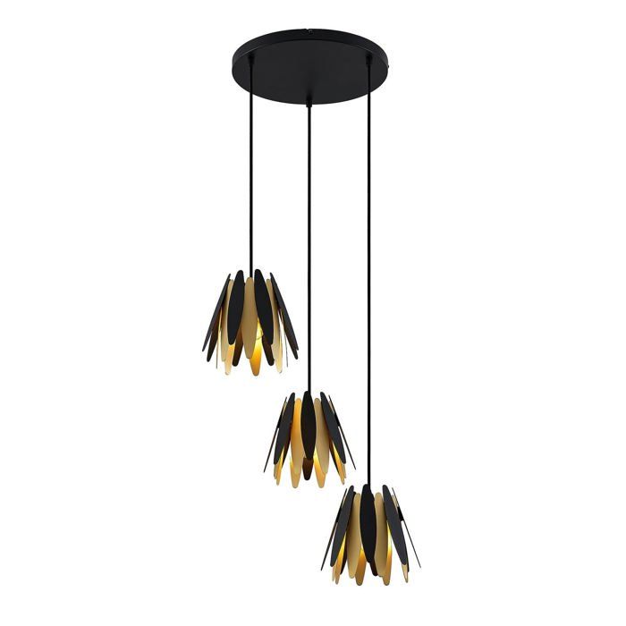 Lucande Suspension Lounit à intensité variable (Moderne) en Noir Métal e. a. pour Salon & Salle manger (à 3 lampes E14) design
