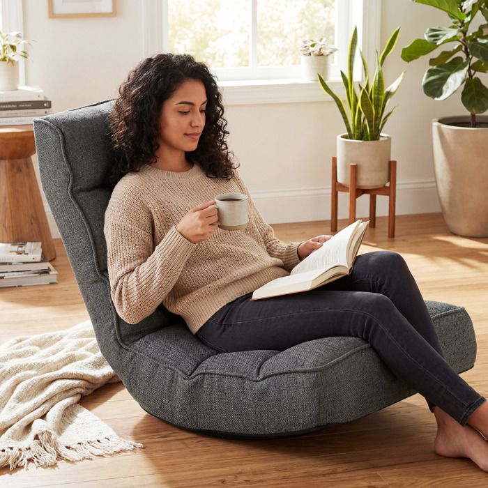 Chaise de sol pliable chaise de lecture pivotante 360° dossier ajustable 5 positions 58x107x79 cm gris