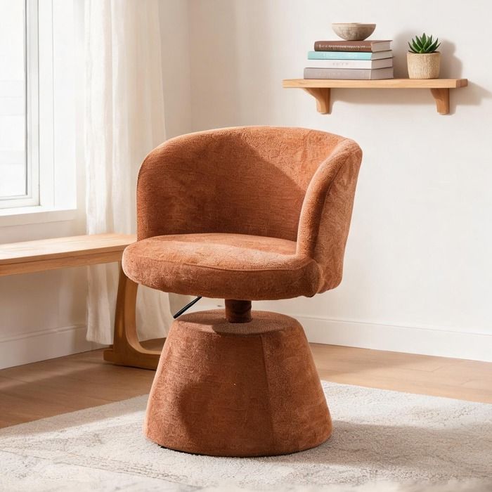 Chaise de bar design en chenille riche orange pivotante à 360° et réglable en hauteur assise ergonomique pour îlot de cuisine ou