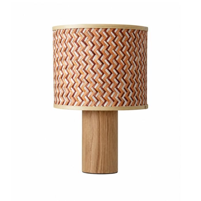 Grande lampe à poser bois de chêne tressage en bambou crème et orange - Phil - Maison Pavane