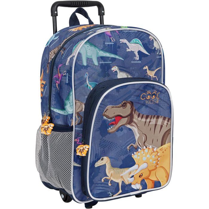 cartable à roulettes enfant - PERLETTI - Imprimé dinosaures - Trolley amovible - Poignée télescopique - 2 roues
