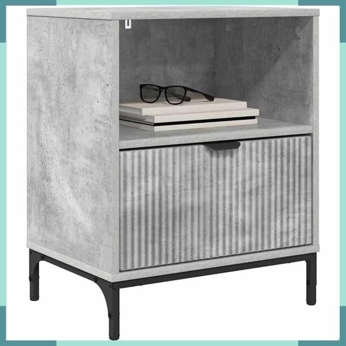 Table de chevet - 883480 - Gris béton - 49 x 36 x 61 cm - 1 tiroir et 1 étagère