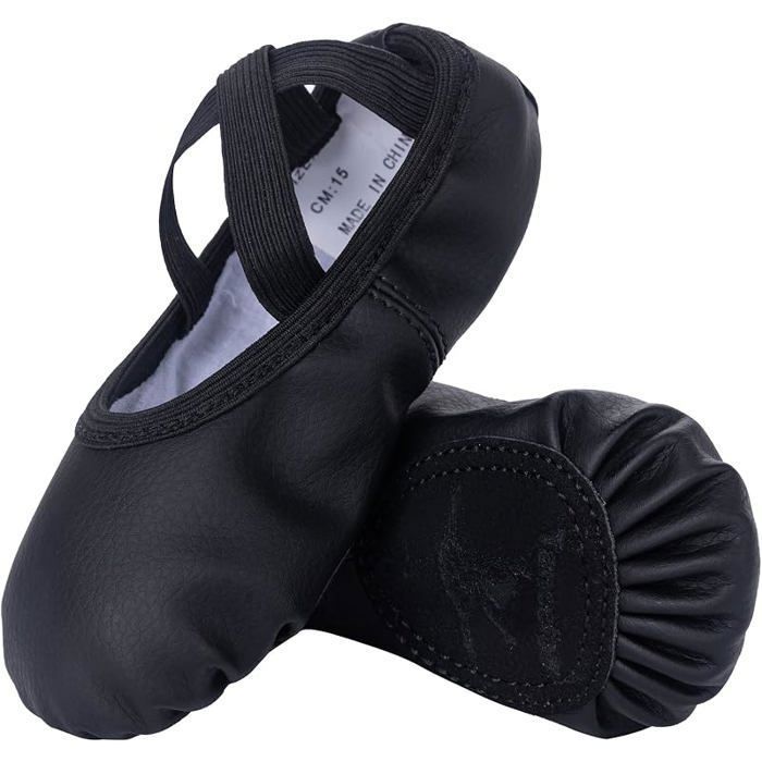 Chaussures de Danse Cssique Chaussures de Ballet Cuir Chausson Danse à PaillettesYoga Gymnastique pour et Noir