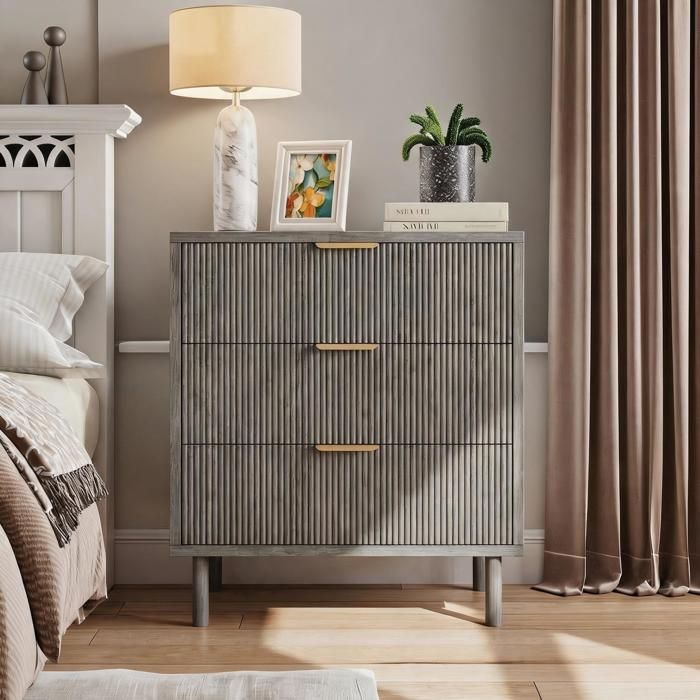 JoyGarden Commode 3 tiroirs 70x40x76 cm meuble rangement moderne avec poignées noires et anti-basculement Washed ash