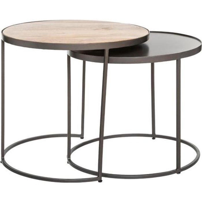 Atmosphera Lot De 2 Tables D Appoint Gigognes En Metal Et Bois De Manguier Bois Cdiscount Maison