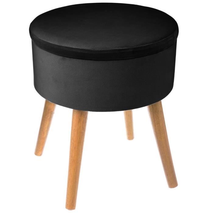 coloris noir aspect velours atmosphera tabouret pouf rond poufs et repose pieds cuisine maison